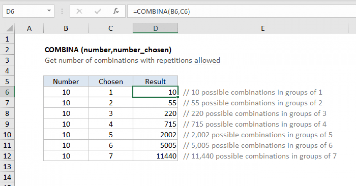 Excel COMBINA function Exceljet